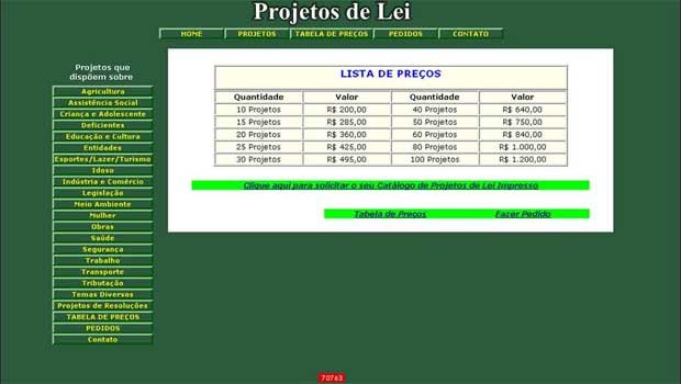 Quem copiou de quem? Proposta id�ntica � que est� � venda no site de Jos� Gilberto foi apresentada pelo ent�o vereador Carlin Moura e sancionada pela Prefeitura de Contagem. Ao lado, a tabela de pre�os dos pacotes de projetos de lei (Reprodu��o/Internet)