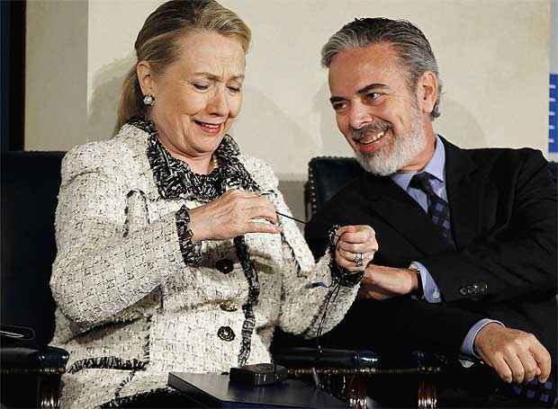 Hillary Clinton no encontro com o ministro de relações exteriores do Brasil, Antônio Patriota  (Mark Wilson/Getty Images/AFP)