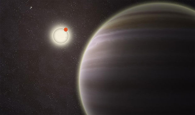 Ilustração mostra o PH1 em primeiro plano. Planeta no sistema de quatro estrelas é um pouco maior que Netuno e tem órbita de 137 dias (Haven Giguere/Yale)