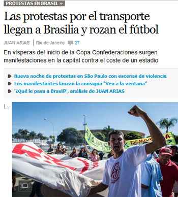 Jornal espanhol El Pais destacou as manifestações no Brasil às vésperas da Copa das Confederações (Reprodução / El Pais)