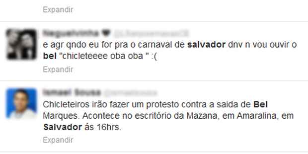Manifestações no Twitter sobre o protesto dos 'chicleteiros' (Reprodução/Twitter) Manifestações no Twitter sobre o protesto dos 'chicleteiros' (Reprodução/Twitter)