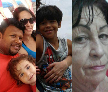 Marliana Dias Ferreira, Samuel Benjamin Pinheiro e a filha do casal, Mariana Benjamin. Imagem feita poucos minutos antes do acidente. No meio, o menino Ranier Benjamim e, na direita, a avó Marli Lourenço Dias, 67 anos (Arquivo Pessoal ) Marliana Dias Ferreira, Samuel Benjamin Pinheiro e a filha do casal, Mariana Benjamin. Imagem feita poucos minutos antes do acidente. No meio, o menino Ranier Benjamim e, na direita, a avó Marli Lourenço Dias, 67 anos (Arquivo Pessoal )