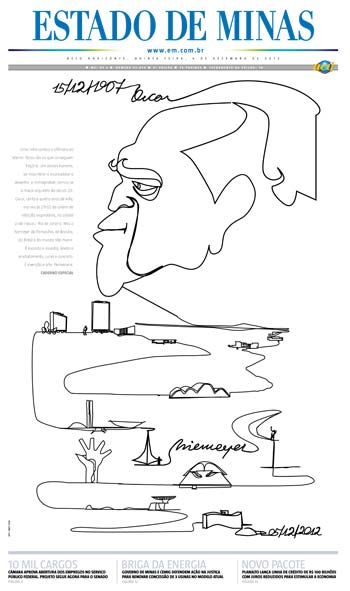 Capa sobre a morte do arquiteto Oscar Niemeyer é finalista na categoria Primeira Página (clique para mpliar) (Arte/EM)