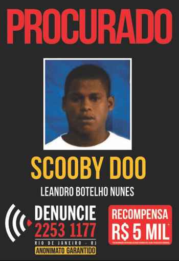 A recompensa para quem tiver informações sobre Scooby chega a R$ 5 mil (Divulgação/Disque Denúncia-RJ) A recompensa para quem tiver informações sobre Scooby chega a R$ 5 mil (Divulgação/Disque Denúncia-RJ)