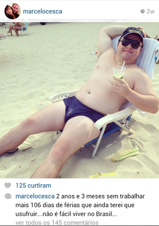Marcelo Cesca pediu afastamento do cargo em 2011 por motivos de saúde (Reprodução / Instagram) Marcelo Cesca pediu afastamento do cargo em 2011 por motivos de saúde (Reprodução / Instagram)