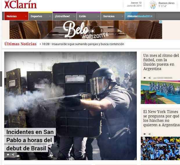 Capa do Clarín, da Argentina Capa do Clarín, da Argentina