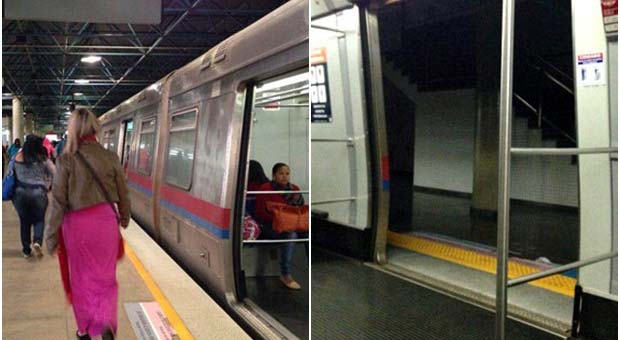 Passageiros deixam estações para seguir de ônibus até o centro da capital. À direita, imagem mostra a estação Guará completamente sem luz (Mirelle Pinheiro/CB/DA Press) Passageiros deixam estações para seguir de ônibus até o centro da capital. À direita, imagem mostra a estação Guará completamente sem luz (Mirelle Pinheiro/CB/DA Press)