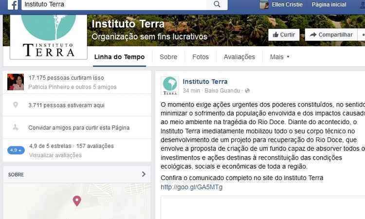 Reprodução/Facebook/Instituto Terra Reprodução/Facebook/Instituto Terra