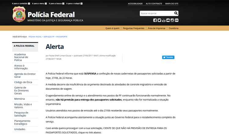 Reprodução/Site PF Reprodução/Site PF