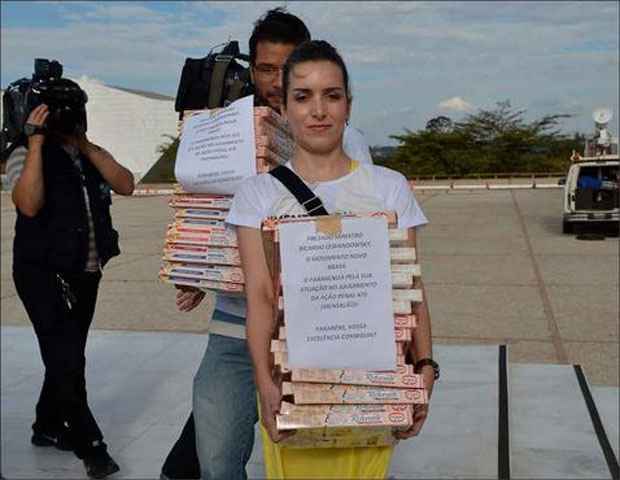 Manifestantes são barrados com pizza no Supremo Tribunal Federal (STF) (José Cruz/ABR)