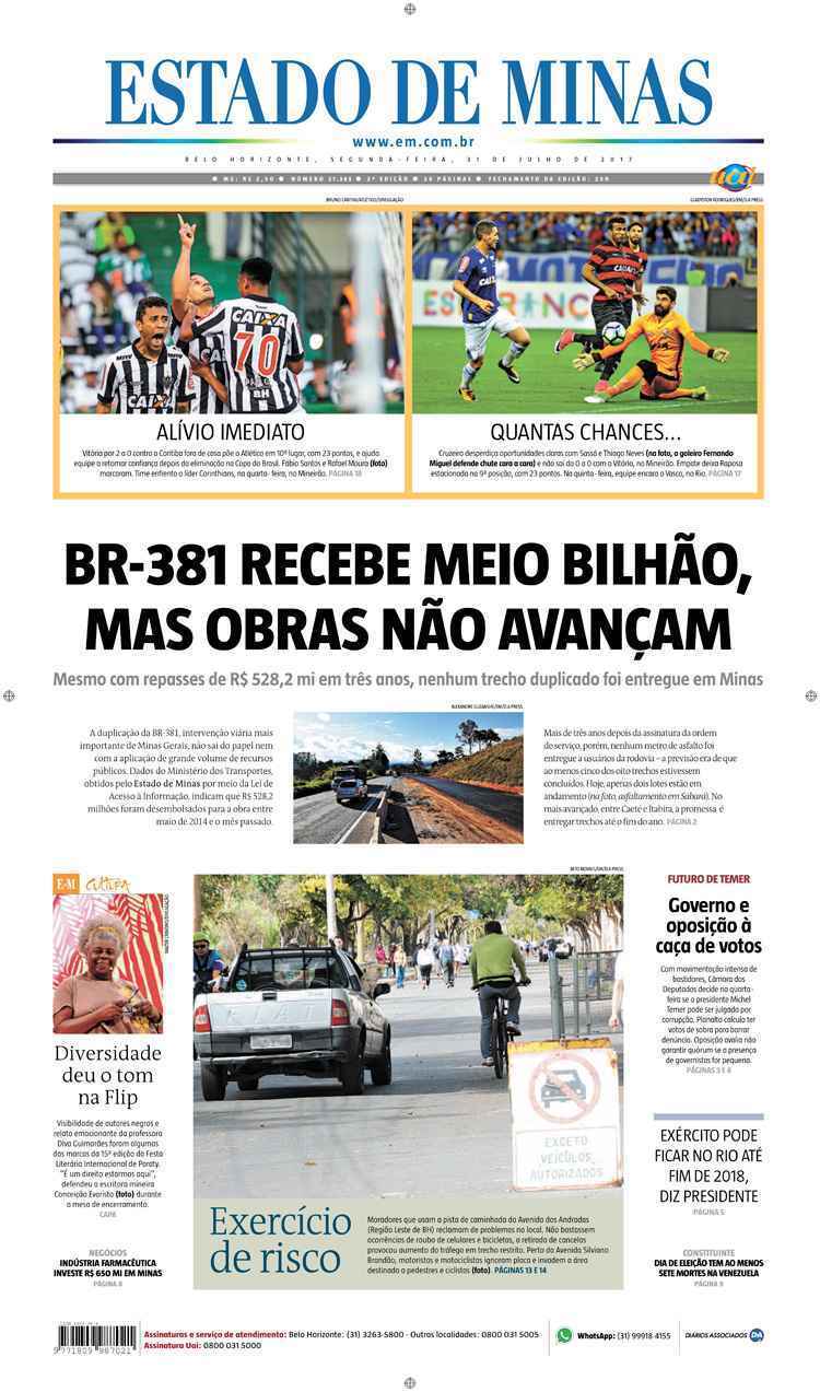 Confira a Capa do Jornal Estado de Minas do dia 31/07/2018