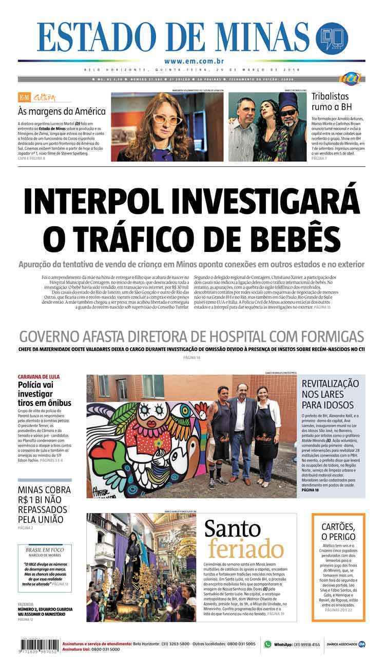 Confira a Capa do Jornal Estado de Minas do dia 31/07/2018