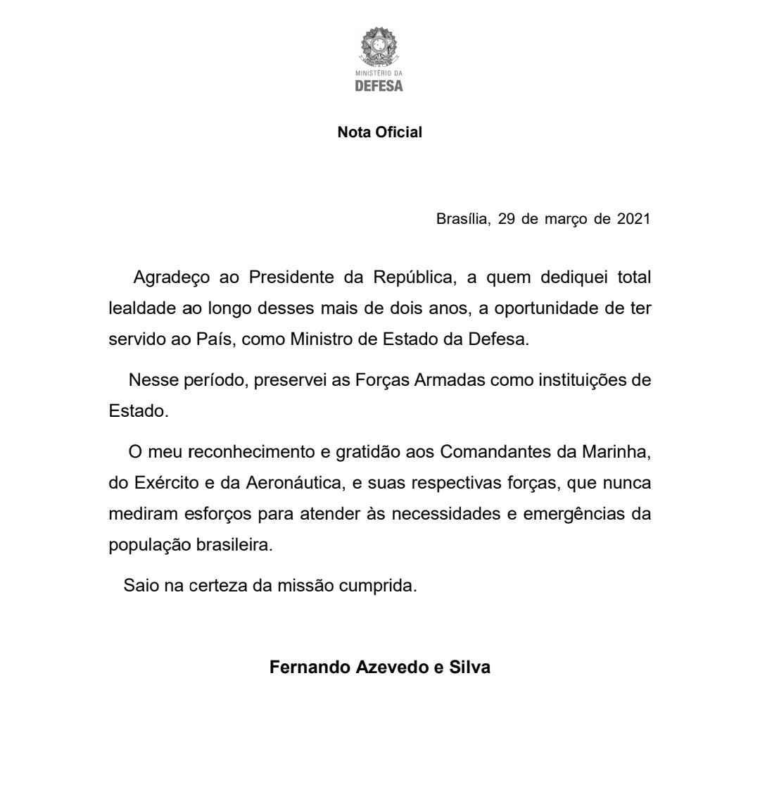 Nota do Ministério da Defesa sobre a matéria da Folha - Forças