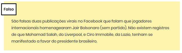 Não há registro de declaração do jogador Mohamed Salah sobre três gols  dedicados a Bolsonaro